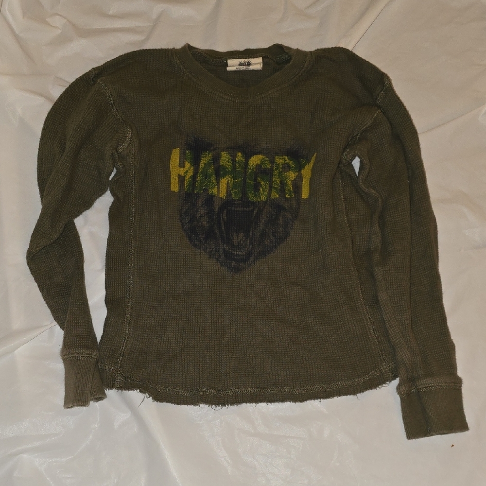 Wes & Willy Boys Thermal Long Sleeved Shirt With Bear And Hangry 4T